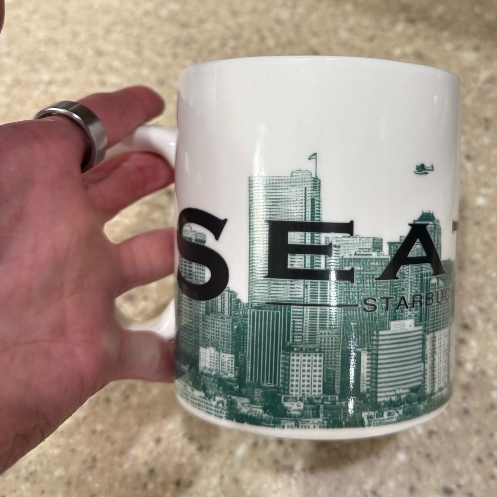 2005 Starbucks Seattle Emerald City Skyline Series Barista One Big Coffee Mug.